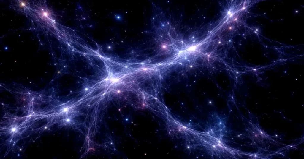 What Is Dark Matter Realistic illustration of dark matter forming a cosmic web across the universe, showing invisible mass shaping galaxies and large-scale cosmic structures.