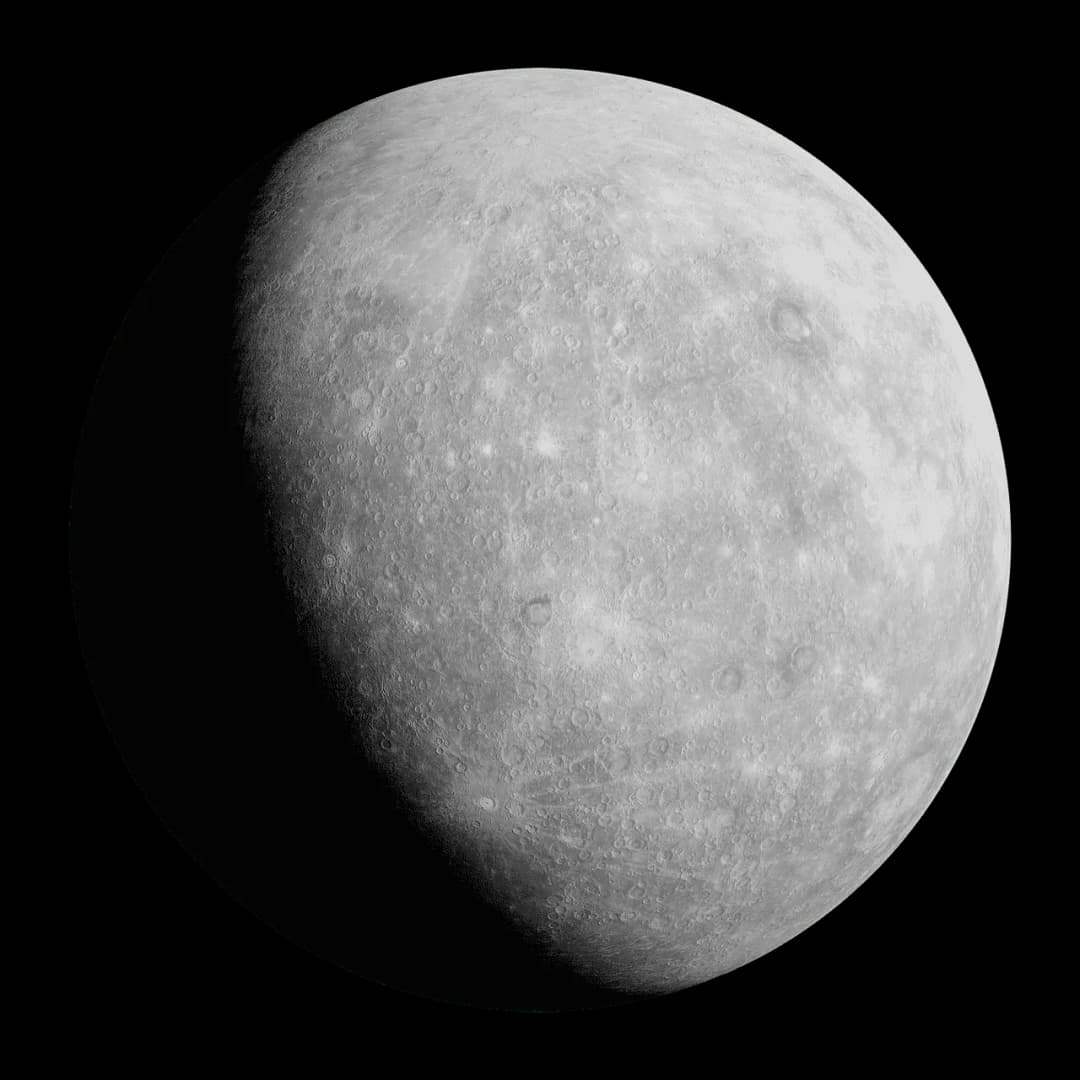 Mercury planet with cratered rocky surface