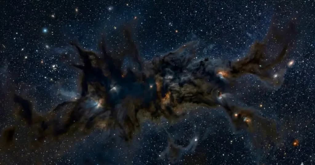 Molecular Cloud Where Stars Are Born Molecular cloud in deep space where star formation begins with dense gas regions collapsing under gravity
