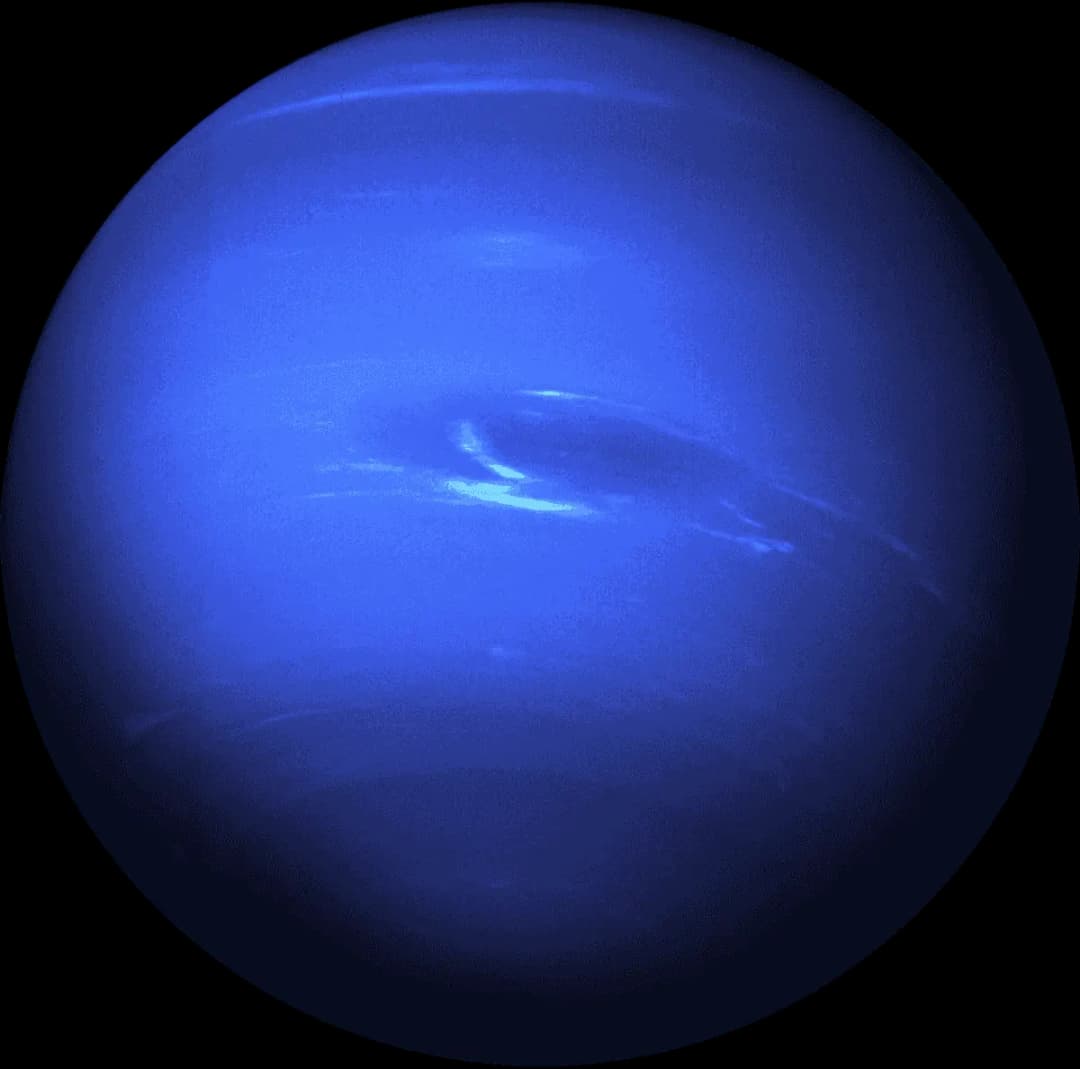 Neptune deep blue planet with storm systems